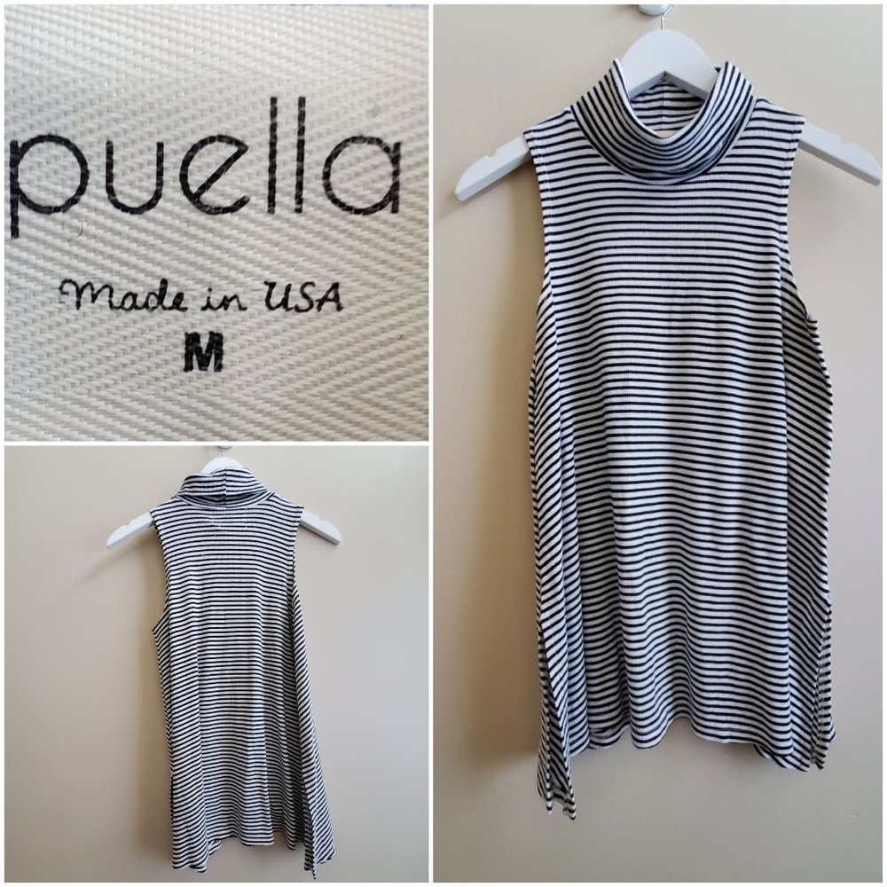 Puella tutle neck sleeveless knitted top, stripes, medium size